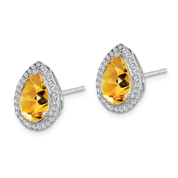 Goldia Earrings Sterling Silver Rhodium Polished Citrine u0026 CZ Post Earrings