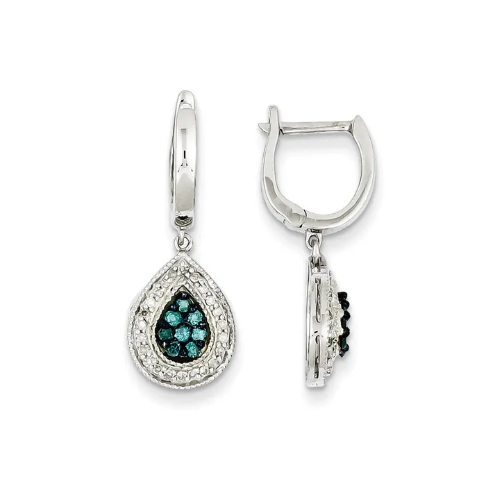 Goldia Earrings Sterling Silver White u0026 Blue Cluster Diamond Hinged Earrings Goldia Earrings Sterling Silver White u0026 Blue Cluster Diamond Hinged Earrings