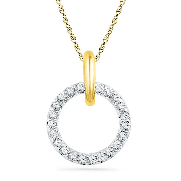 Goldia Necklaces 01 CT TW Natural Diamond Circle Pendant in 10K Yellow Gold