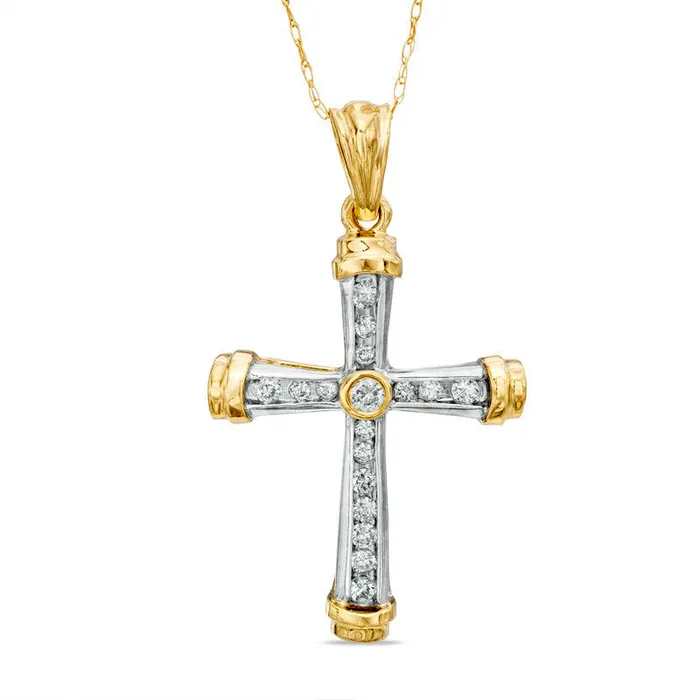 Goldia Necklaces 025 CT TW Natural Diamond Cross Pendant in 10K TwoTone Gold Goldia Necklaces 025 CT TW Natural Diamond Cross Pendant in 10K TwoTone Gold