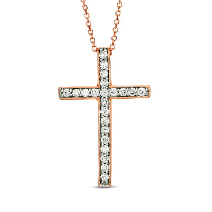 Goldia Necklaces 033 CT TW Certified Natural Diamond Cross Pendant in 14K Rose Gold II1 Goldia Necklaces 033 CT TW Certified Natural Diamond Cross Pendant in 14K Rose Gold II1