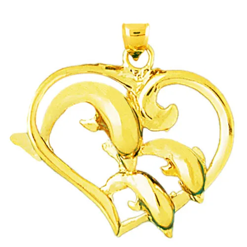 Goldia Necklaces 14K Gold Dolphins Jumping Through Heart Pendant