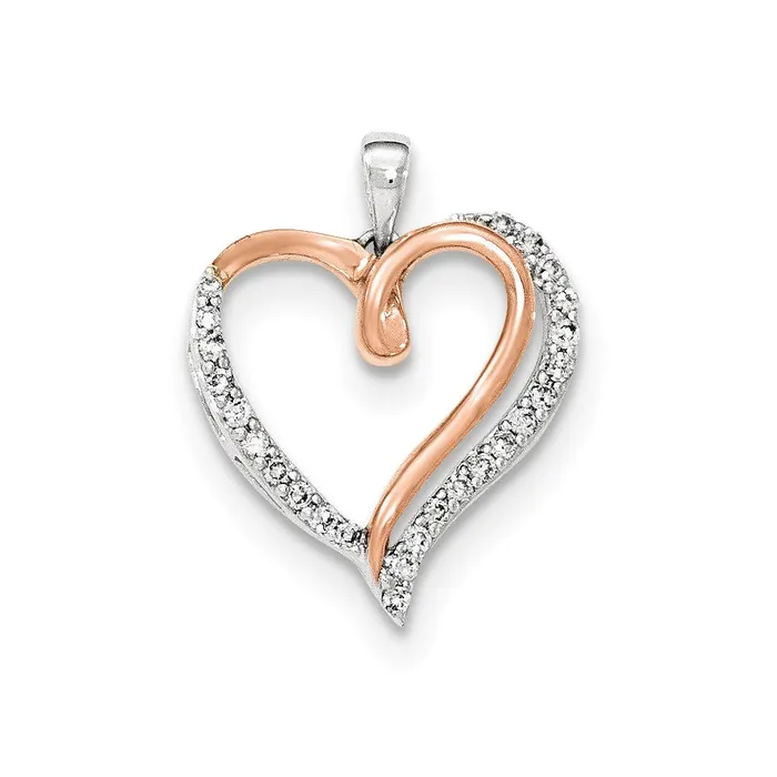 Goldia Necklaces 14k White Gold Rose Rhodium Real Diamond Heart Pendant