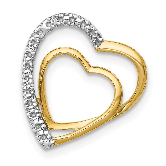 Goldia Necklaces 14K Yellow Gold 01ct Real Diamond Double Heart Chain Slide
