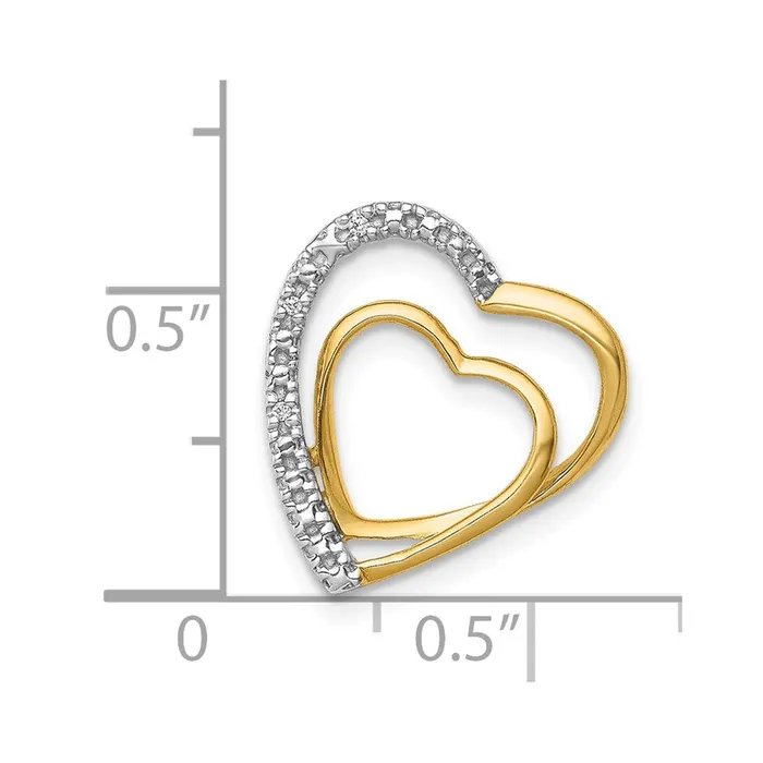 Goldia Necklaces 14K Yellow Gold 01ct Real Diamond Double Heart Chain Slide