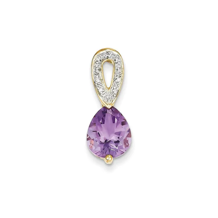 Goldia Necklaces 14K Yellow Gold Real Diamond and Amethyst Teardrop Pendant
