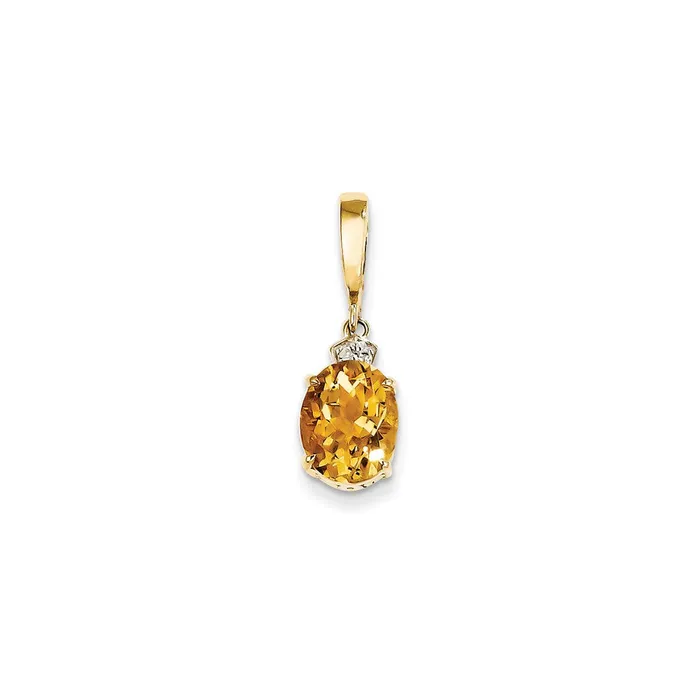 Goldia Necklaces 14K Yellow Gold Real Diamond and Citrine Oval Pendant