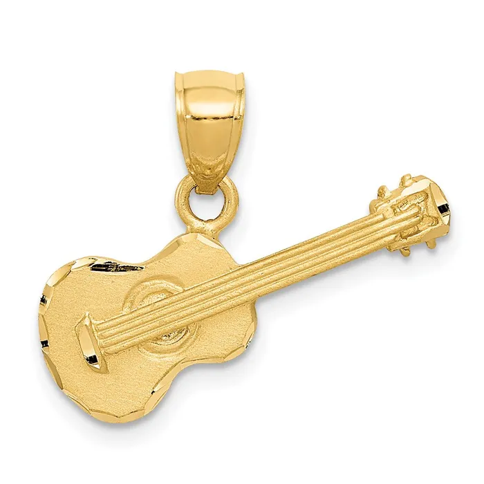 Goldia Necklaces 14k Yellow Gold Satin Diamondcut Acoustic Guitar Pendant