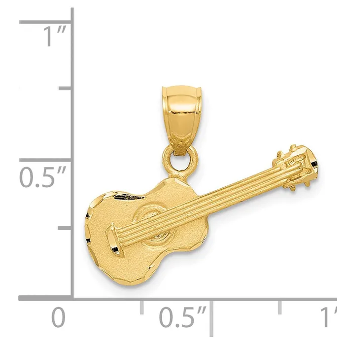 Goldia Necklaces 14k Yellow Gold Satin Diamondcut Acoustic Guitar Pendant