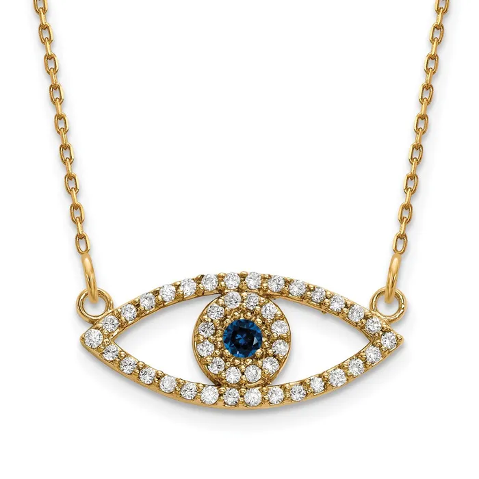 Goldia Necklaces 14K Yellow Gold Small Real Diamond and Sapphire Evil Eye Necklace Goldia Necklaces 14K Yellow Gold Small Real Diamond and Sapphire Evil Eye Necklace