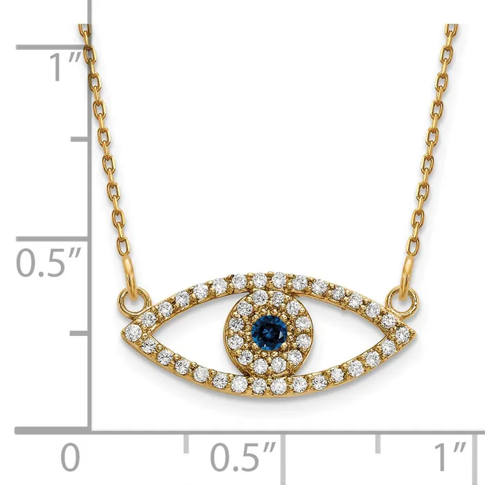 Goldia Necklaces 14K Yellow Gold Small Real Diamond and Sapphire Evil Eye Necklace