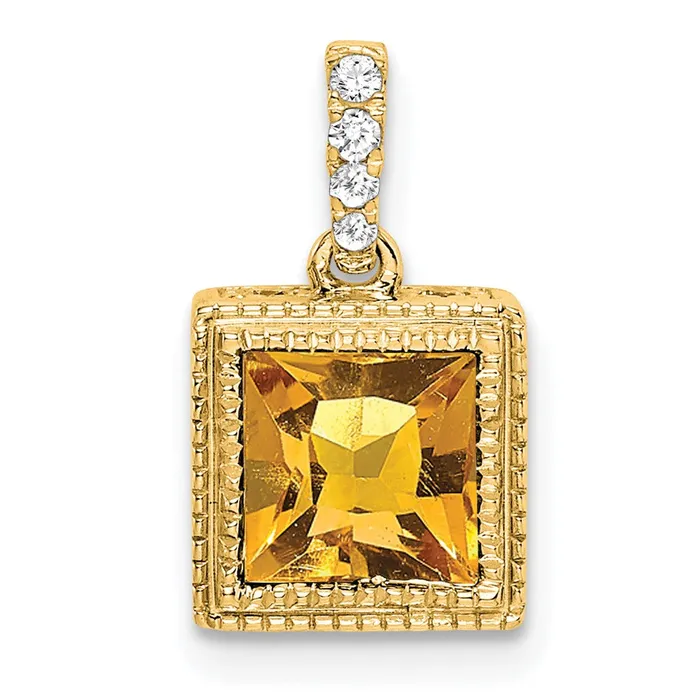 Goldia Necklaces 14K Yellow Gold Square Citrine and Real Diamond Pendant Goldia Necklaces 14K Yellow Gold Square Citrine and Real Diamond Pendant