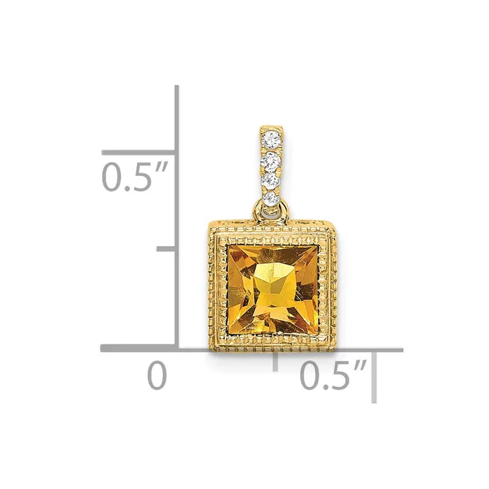 Goldia Necklaces 14K Yellow Gold Square Citrine and Real Diamond Pendant