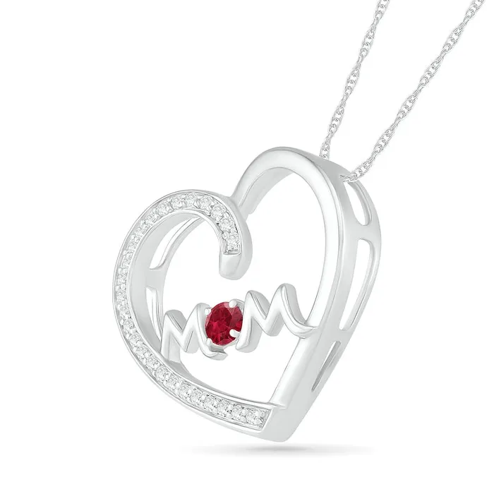Goldia Necklaces 30mm LabCreated Ruby and White Sapphire MOM Tilted Loop Heart Pendant in Sterling Silver Goldia Necklaces 30mm LabCreated Ruby and White Sapphire MOM Tilted Loop Heart Pendant in Sterling Silver