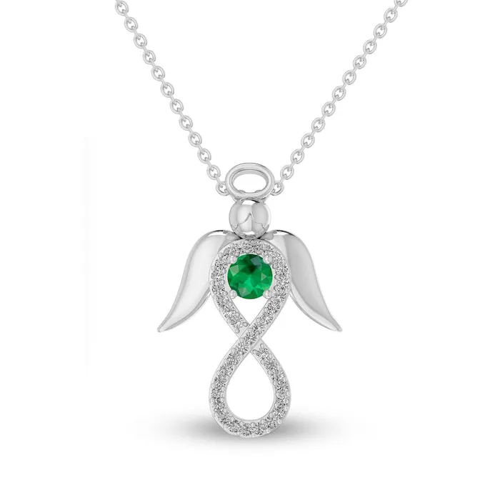 Goldia Necklaces 40mm LabCreated Emerald and White LabCreated Sapphire Infinity Guardian Angel Pendant in Sterling Silver