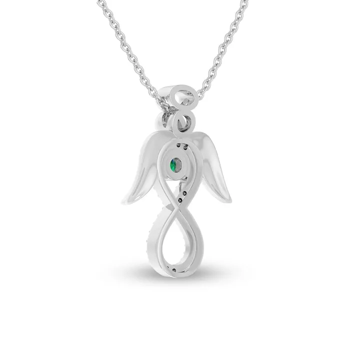 Goldia Necklaces 40mm LabCreated Emerald and White LabCreated Sapphire Infinity Guardian Angel Pendant in Sterling Silver Goldia Necklaces 40mm LabCreated Emerald and White LabCreated Sapphire Infinity Guardian Angel Pendant in Sterling Silver