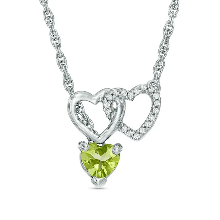 Goldia Necklaces 50mm HeartShaped Peridot and Natural Diamond Accent Double Heart Lariat Necklace in Sterling Silver 175