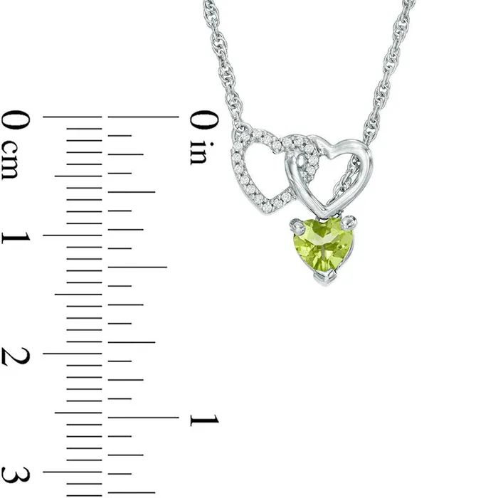 Goldia Necklaces 50mm HeartShaped Peridot and Natural Diamond Accent Double Heart Lariat Necklace in Sterling Silver 175 Goldia Necklaces 50mm HeartShaped Peridot and Natural Diamond Accent Double Heart Lariat Necklace in Sterling Silver 175