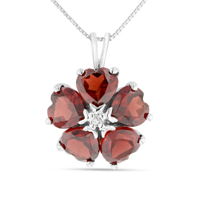 Goldia Necklaces 60mm HeartShaped Garnet and Natural Diamond Accent Flower Pendant in 14K White Gold Goldia Necklaces 60mm HeartShaped Garnet and Natural Diamond Accent Flower Pendant in 14K White Gold
