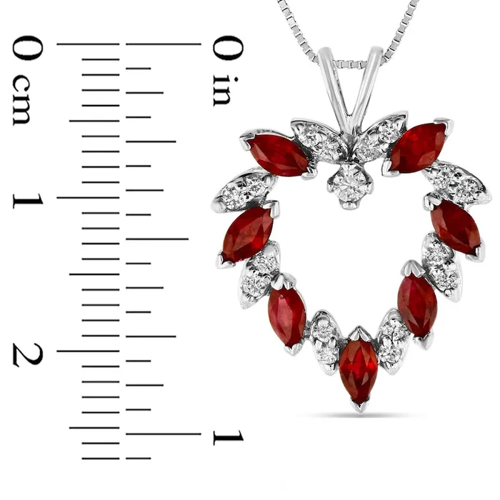 Goldia Necklaces Marquise Ruby and 02 CT TW Natural Diamond Leaf Alternating Wreath Heart Pendant in 14K White Gold Goldia Necklaces Marquise Ruby and 02 CT TW Natural Diamond Leaf Alternating Wreath Heart Pendant in 14K White Gold