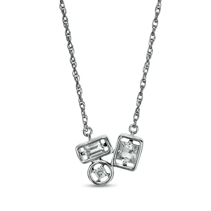 Goldia Necklaces MultiShape White LabCreated Sapphire Trio Cluster Necklace in Sterling Silver