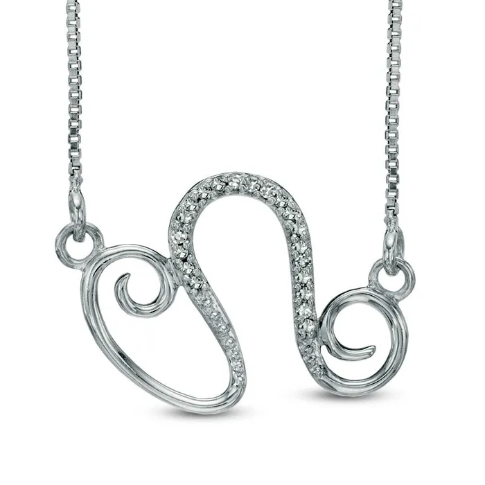 Goldia Necklaces Natural Diamond Accent Abstract Leo Zodiac Sign Necklace in Sterling Silver