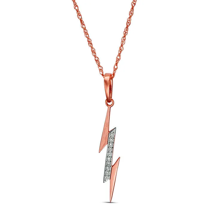 Goldia Necklaces Natural Diamond Accent LaserCut Lightning Bolt Pendant in 10K Rose Gold