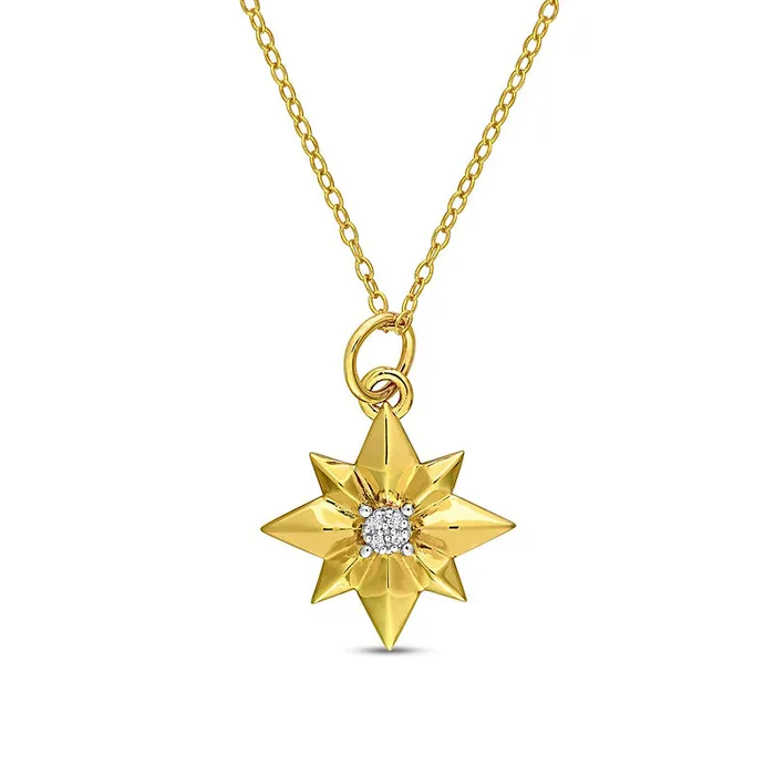 Goldia Necklaces Natural Diamond Accent North Star Pendant in Sterling Silver with Yellow Rhodium