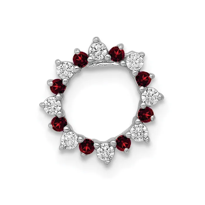 Goldia Necklaces Solid 14k White Gold Simulated CZ 08 Garnet Fancy Circle Chain Slide