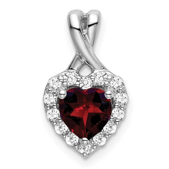 Goldia Necklaces Solid 14k White Gold Simulated Garnet and CZ Halo Heart Pendant