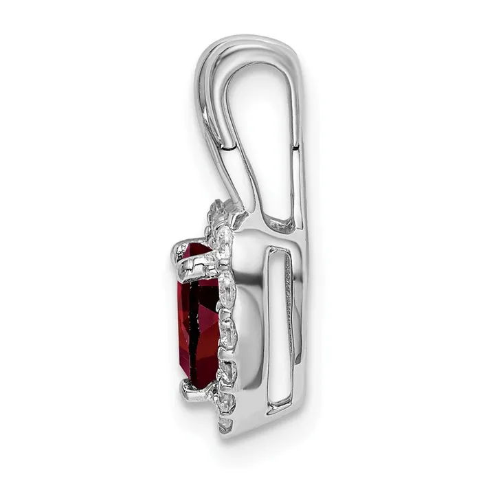 Goldia Necklaces Solid 14k White Gold Simulated Garnet and CZ Halo Heart Pendant