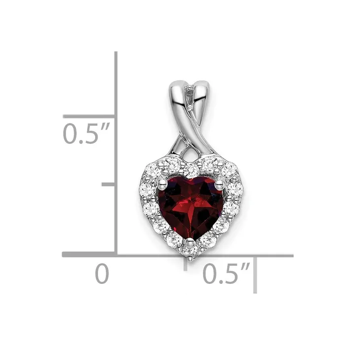 Goldia Necklaces Solid 14k White Gold Simulated Garnet and CZ Halo Heart Pendant