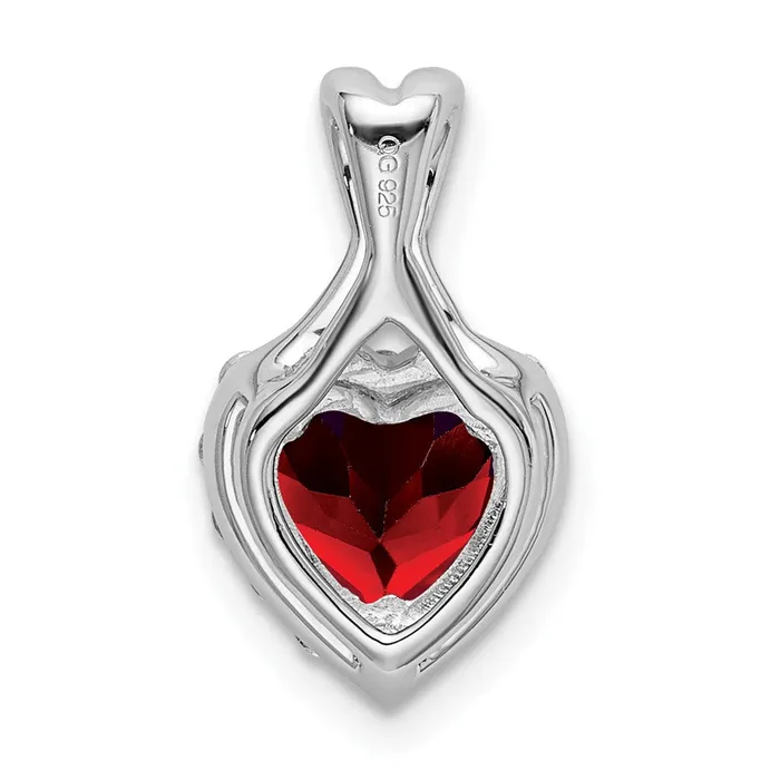 Goldia Necklaces Solid 14k White Gold Simulated Garnet and CZ Halo Heart Pendant