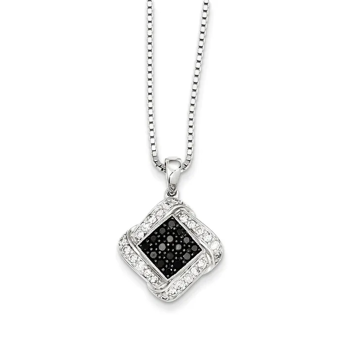 Goldia Necklaces Sterling Silver Black and White Diamond Square Pendant