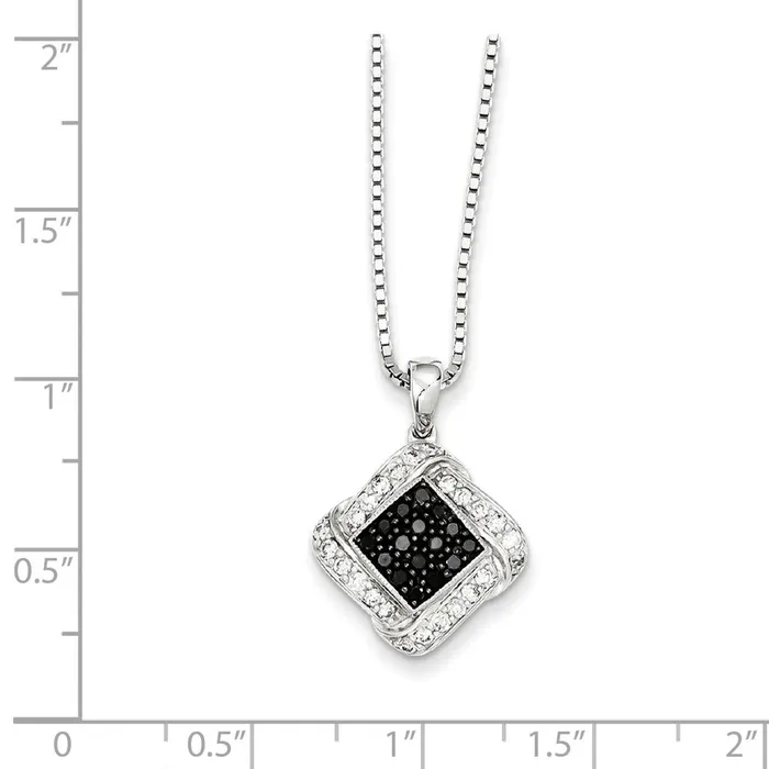 Goldia Necklaces Sterling Silver Black and White Diamond Square Pendant