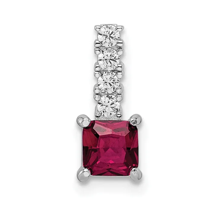 Goldia Necklaces Sterling Silver Rhodiumplated Created Ruby and CZ Square Pendant