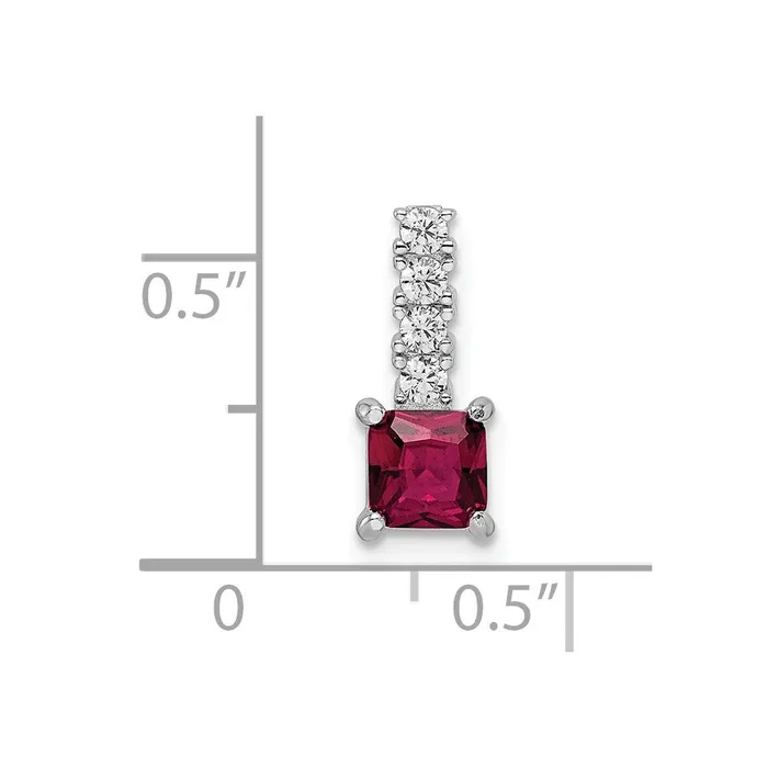 Goldia Necklaces Sterling Silver Rhodiumplated Created Ruby and CZ Square Pendant