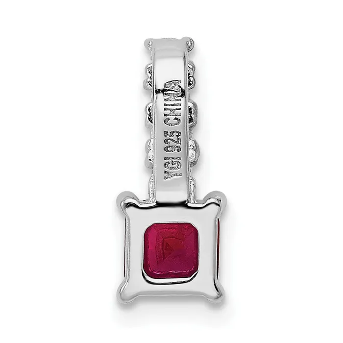 Goldia Necklaces Sterling Silver Rhodiumplated Created Ruby and CZ Square Pendant