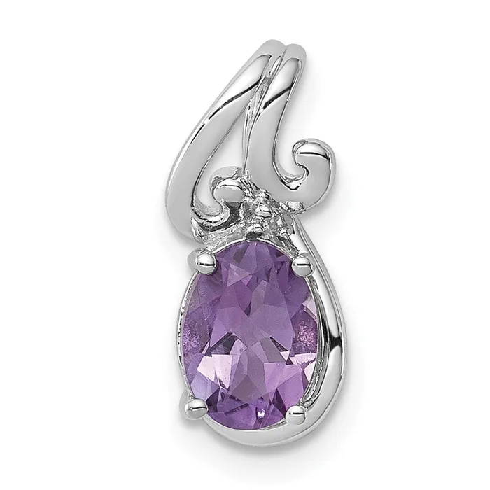 Goldia Necklaces Sterling Silver Rhodium Plated Diamond u0026 Amethyst Oval Pendant