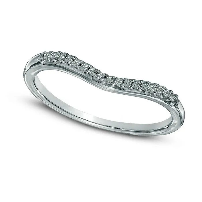 Goldia Rings 005 CT TW Natural Diamond Chevron Midi Ring in Sterling Silver