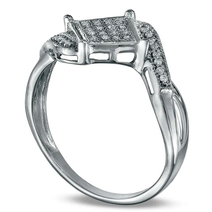 Goldia Rings 010 CT TW Natural Diamond Checkerboard Promise Ring in Solid 10K White Gold