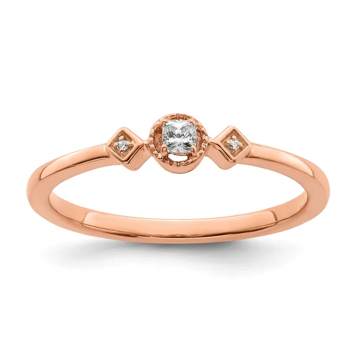 Goldia Rings 010ct CZ Solid Real 14k Rose Polish Petite Beaded Edge Cushion Complete Dia Ring