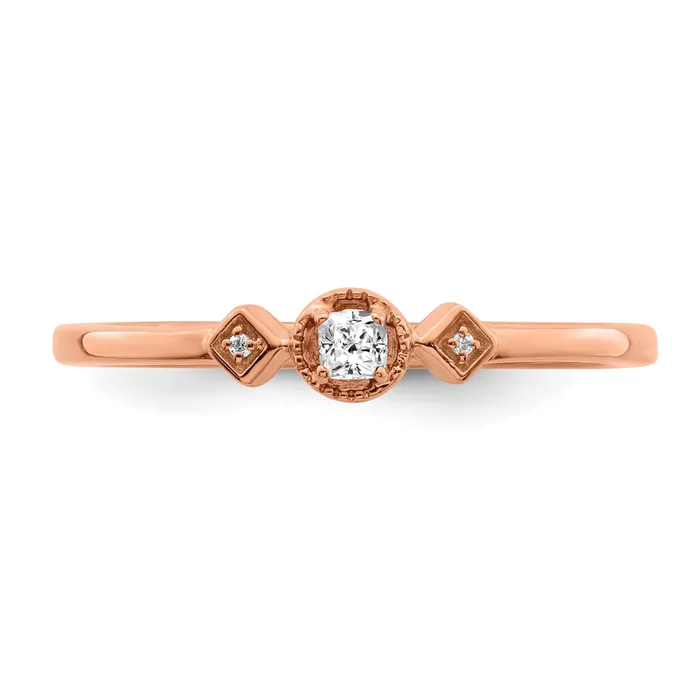 Goldia Rings 010ct CZ Solid Real 14k Rose Polish Petite Beaded Edge Cushion Complete Dia Ring