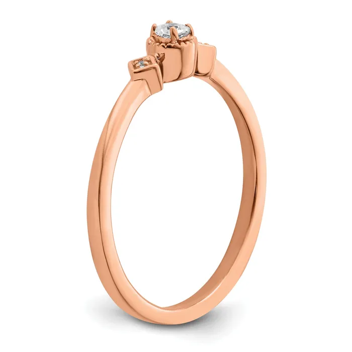 Goldia Rings 010ct CZ Solid Real 14k Rose Polish Petite Beaded Edge Cushion Complete Dia Ring