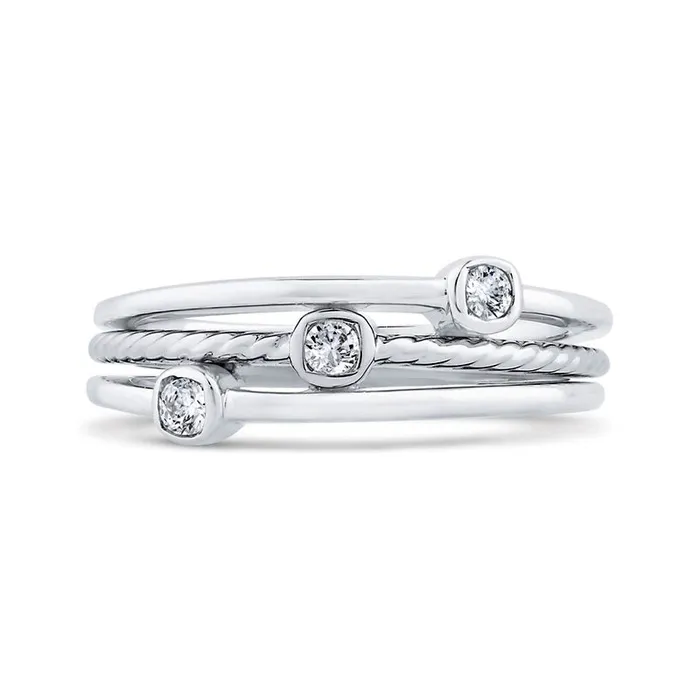 Goldia Rings 013 CT TW Natural Diamond Three Stone Triple Row Ring in Solid 10K White Gold Goldia Rings 013 CT TW Natural Diamond Three Stone Triple Row Ring in Solid 10K White Gold