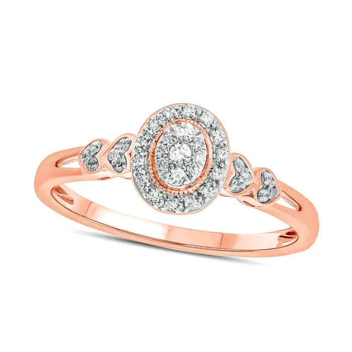 Goldia Rings 017 CT TW Composite Natural Diamond OvalShaped Frame Double Heart Sides Promise Ring in Solid 10K Rose Gold