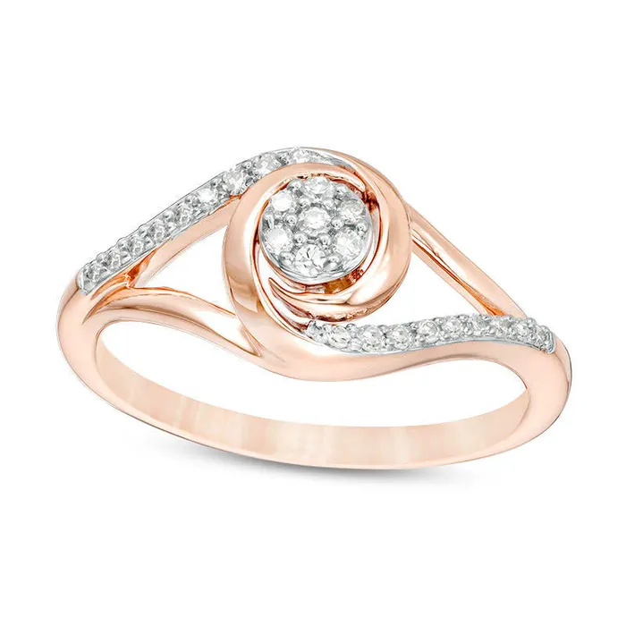 Goldia Rings 017 CT TW Composite Natural Diamond Swirl Split Shank Promise Ring in Solid 10K Rose Gold
