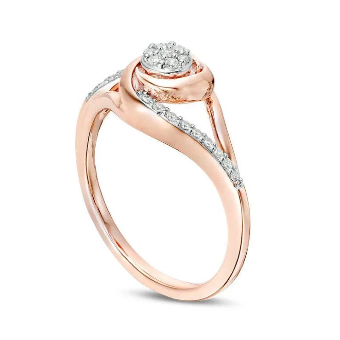 Goldia Rings 017 CT TW Composite Natural Diamond Swirl Split Shank Promise Ring in Solid 10K Rose Gold Goldia Rings 017 CT TW Composite Natural Diamond Swirl Split Shank Promise Ring in Solid 10K Rose Gold
