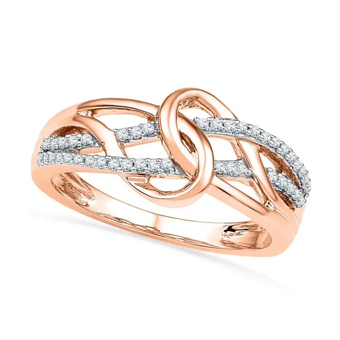 Goldia Rings 017 CT TW Natural Diamond Abstract Braid Ring in Solid 10K Rose Gold