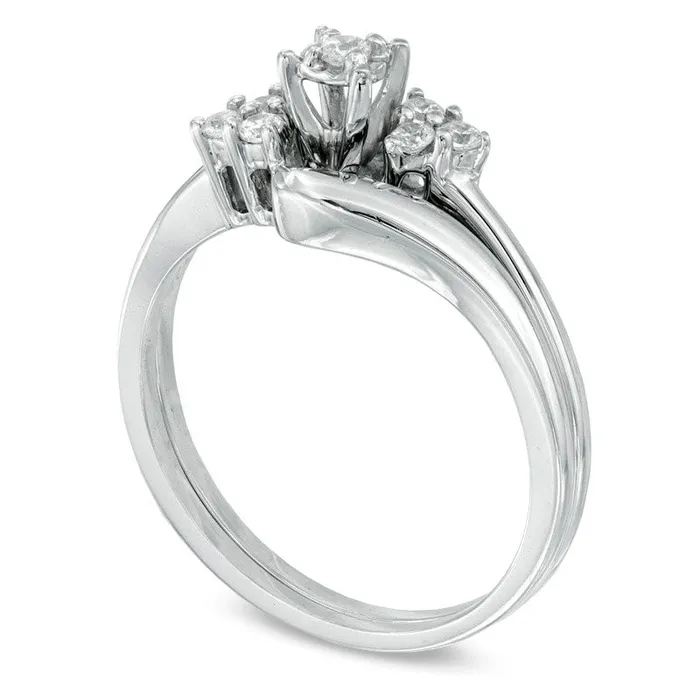 Goldia Rings 017 CT TW Natural Diamond Three Stone Slant Bridal Engagement Ring Set in Solid 10K White Gold Goldia Rings 017 CT TW Natural Diamond Three Stone Slant Bridal Engagement Ring Set in Solid 10K White Gold